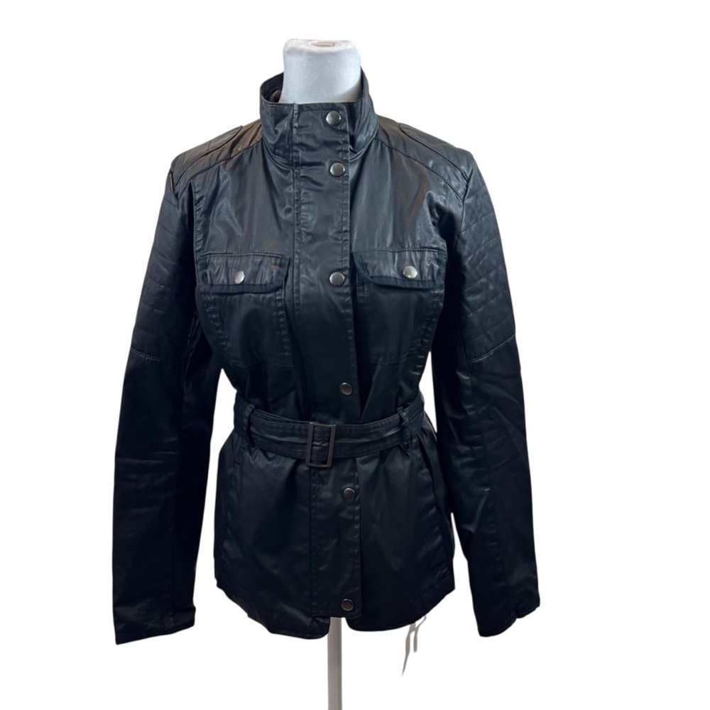 Ladies Gap Black Waxed Moto Jacket‎ with Removable Belt Size XS